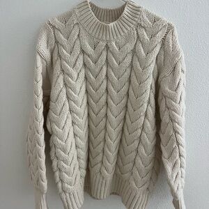 H&M Cream Cable Knit Crewneck Sweater